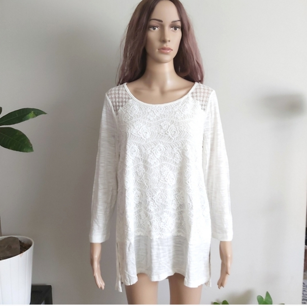 Cable & Gauge top tunic cream lace  long sleeves